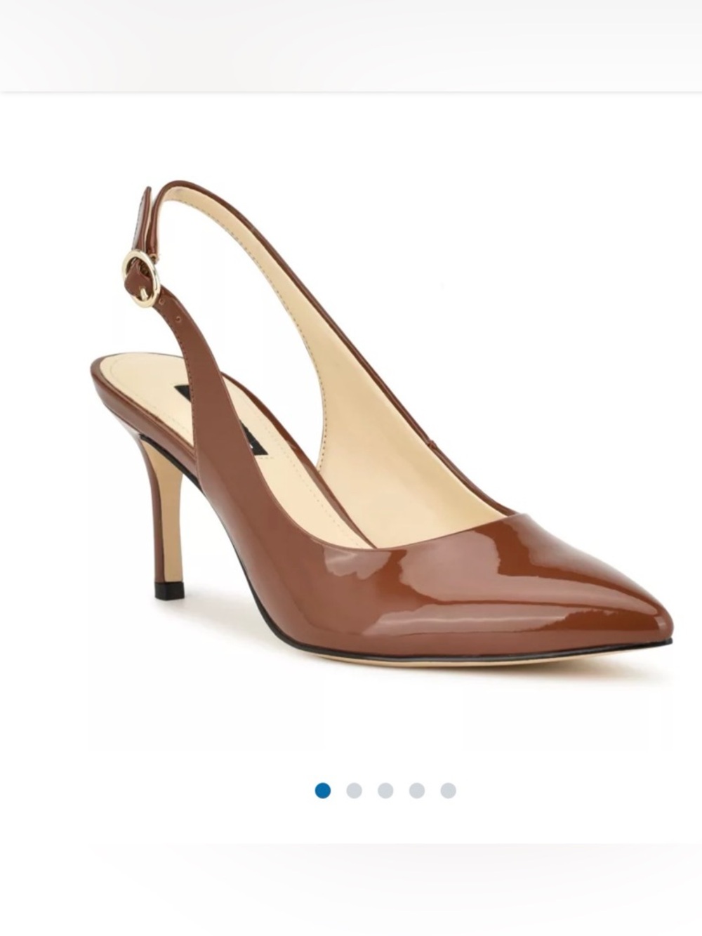 Nine West Menora Brown Patent Adjustable Slingback Pumps